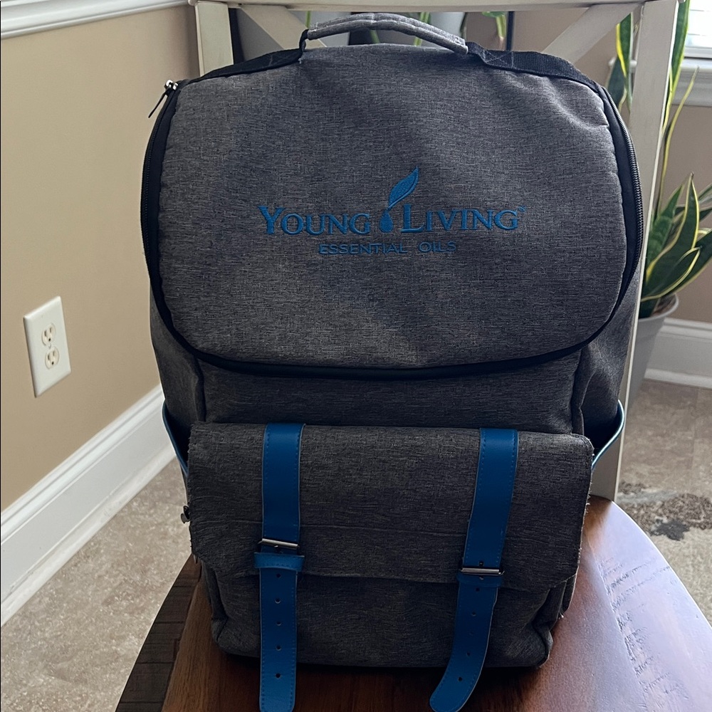 Young Living Charcoal Backpack with Blue Straps